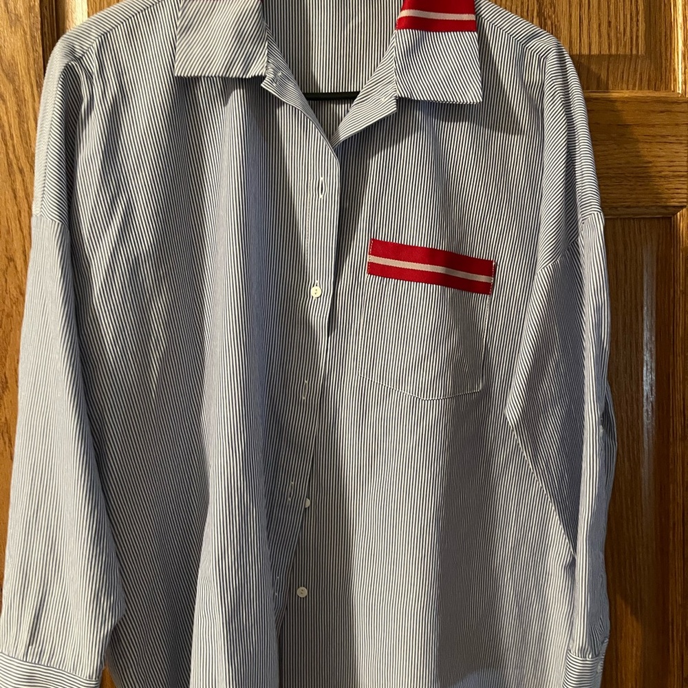 Zara Blue Striped Shirt with Red Details